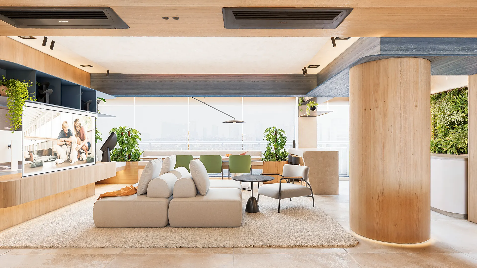 Living e varanda do apartamento Caminhos da Lapa