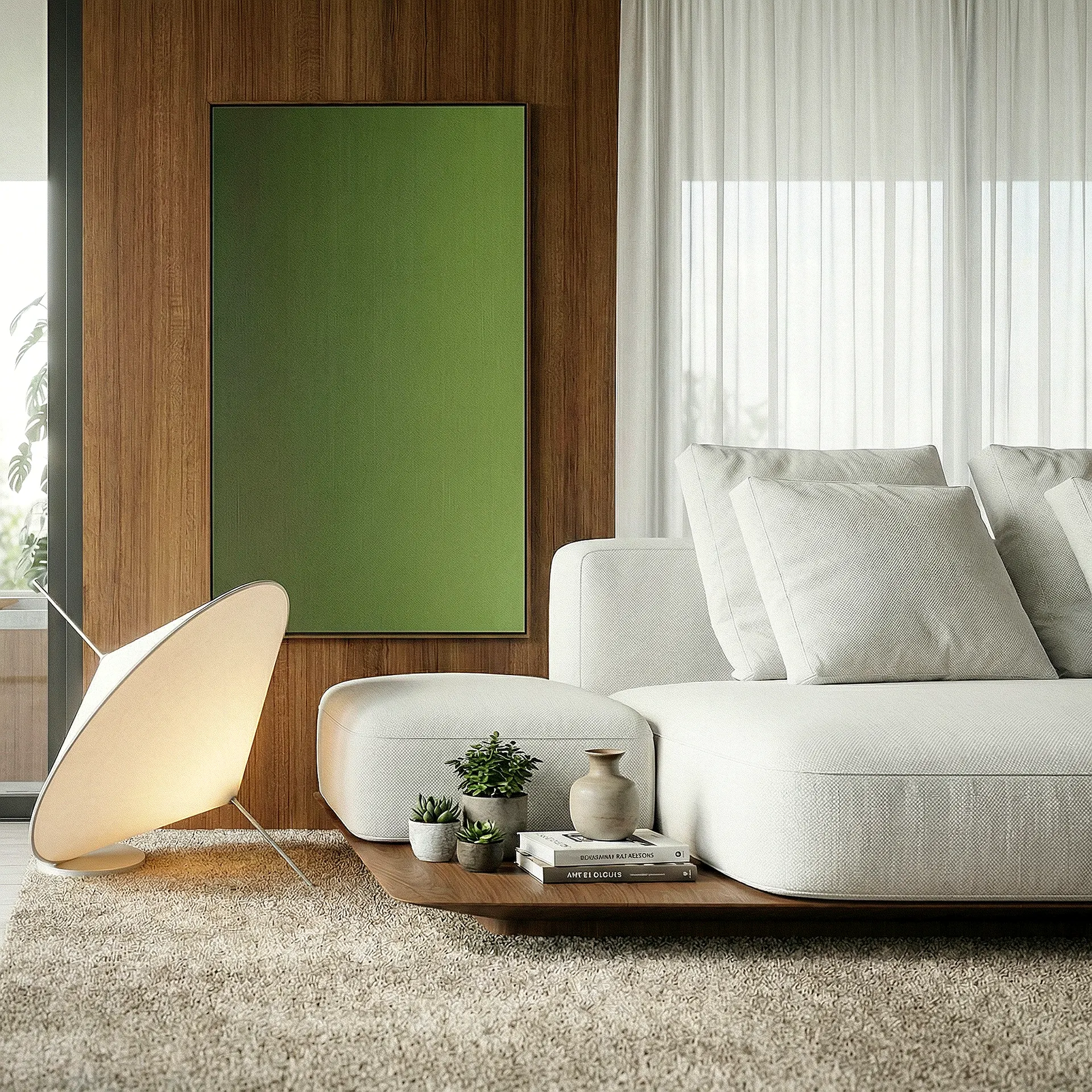Living, painel verde do apartamento The Mark