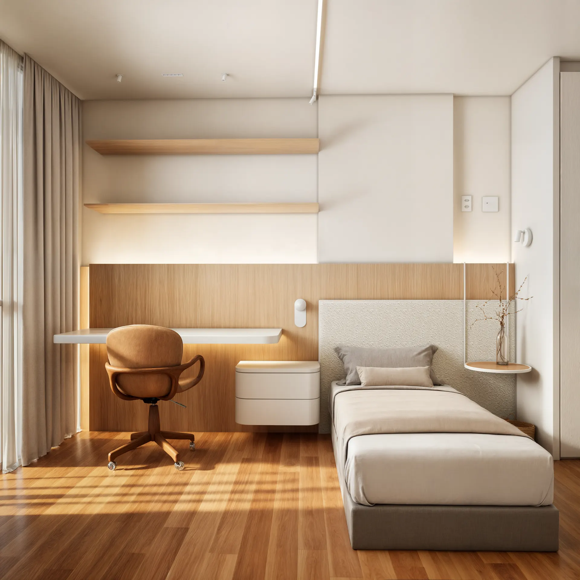 Quarto e home office do apartamento NW