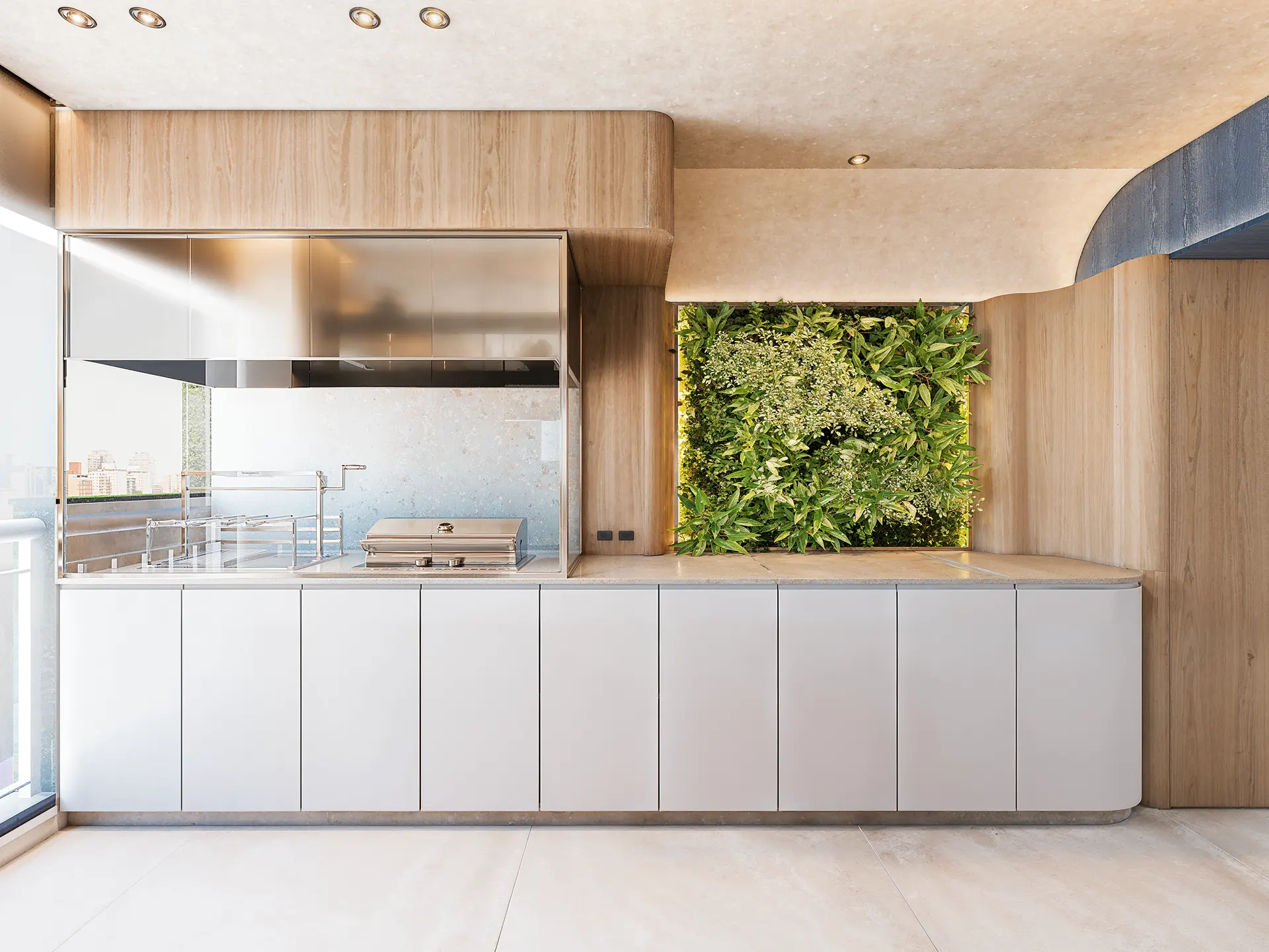 Cozinha e jardim vertical do apartamento Caminhos da Lapa