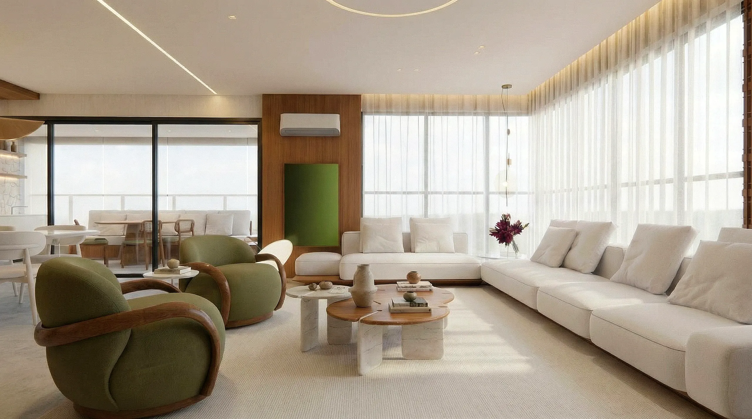 Living e jantar do apartamento The Mark