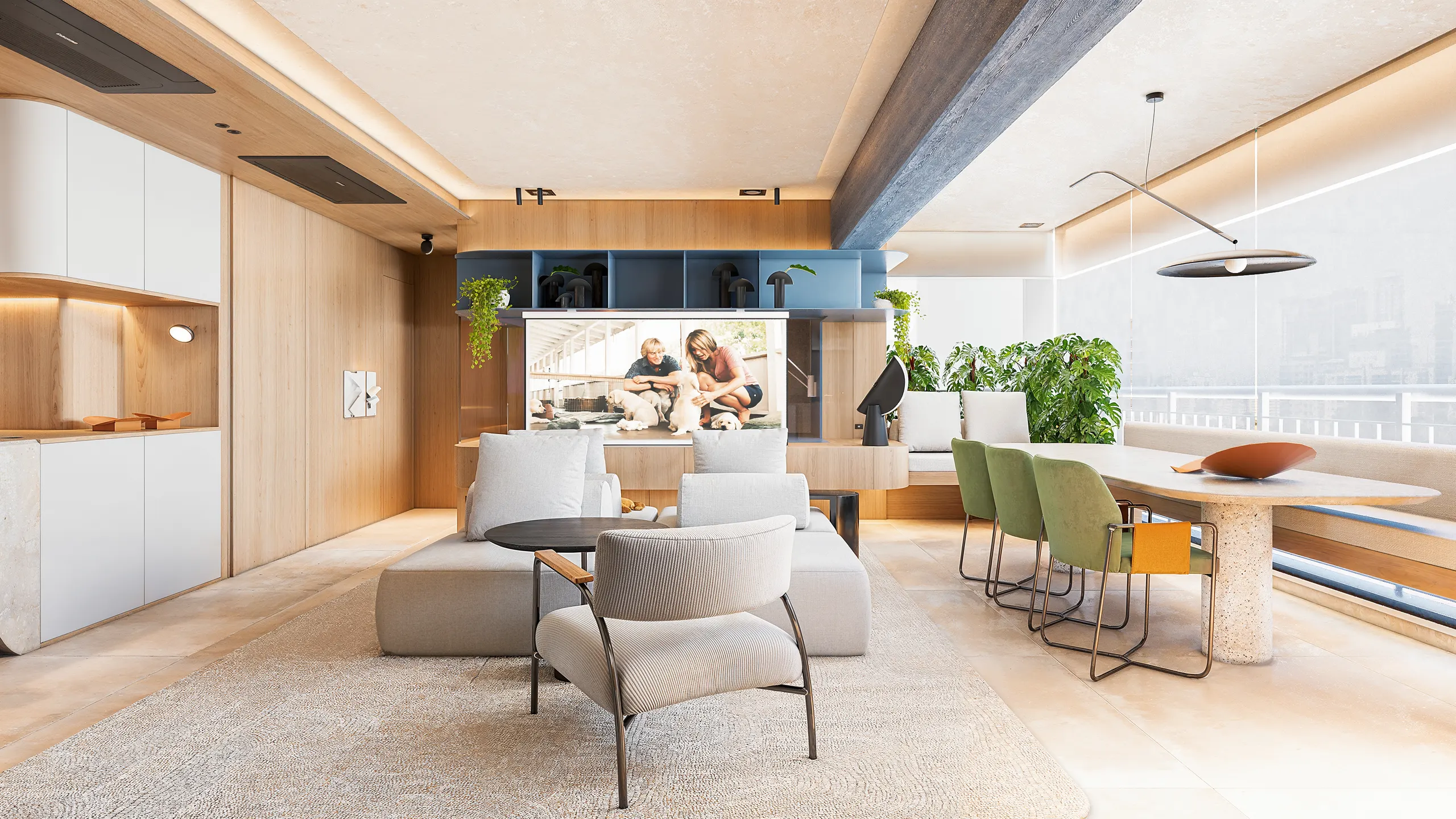 Living integrado do apartamento Caminhos da Lapa