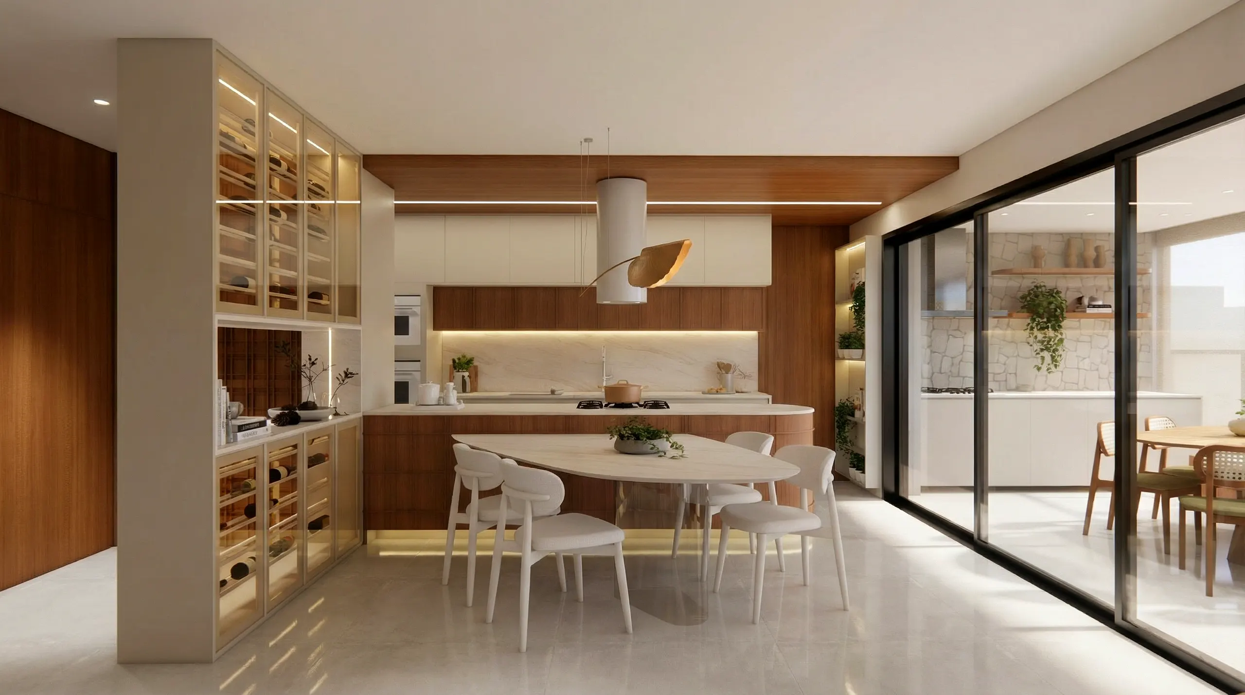 Cozinha integrada do apartamento The Mark
