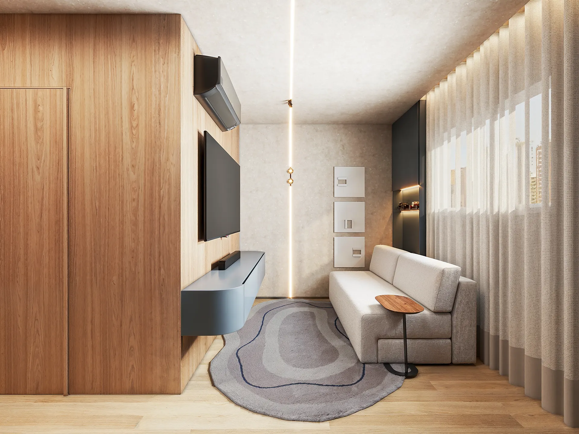 Suíte com home theater do apartamento Caminhos da Lapa