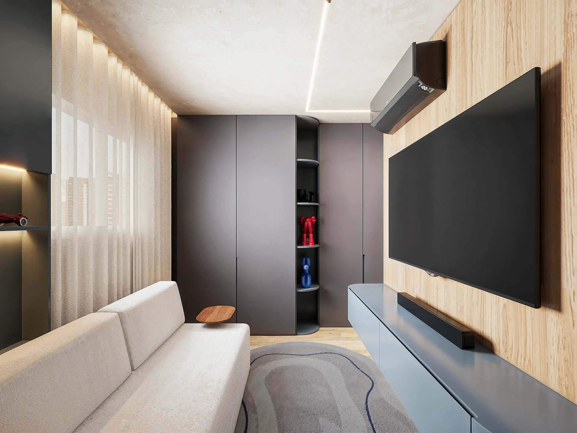 Suíte com home theater do apartamento Caminhos da Lapa