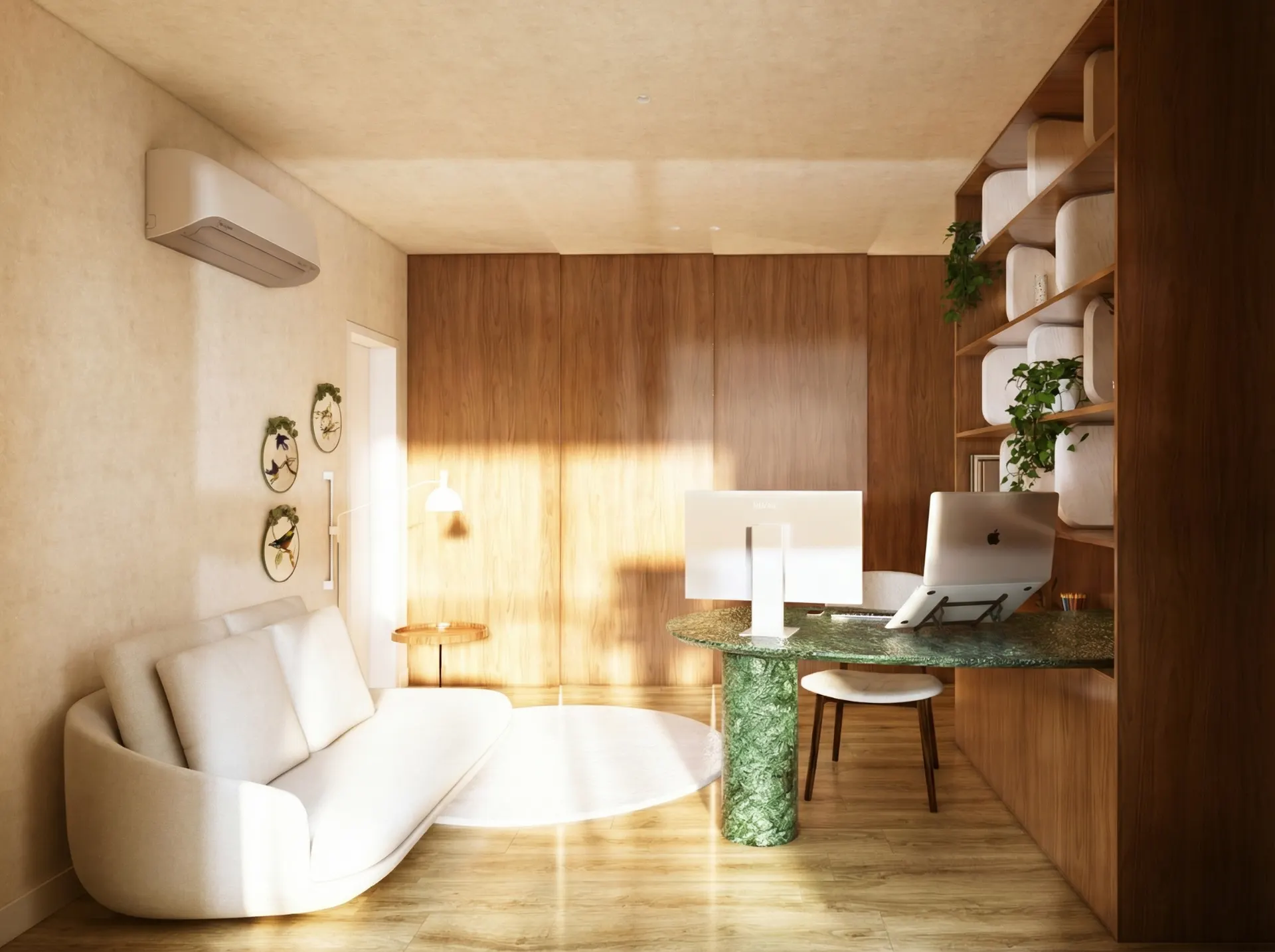 Quarto e home office do apartamento The Mark